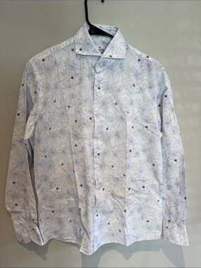 Emanuel Berg Light Blue Printed Long-Sleeve Button-Down Shirt
